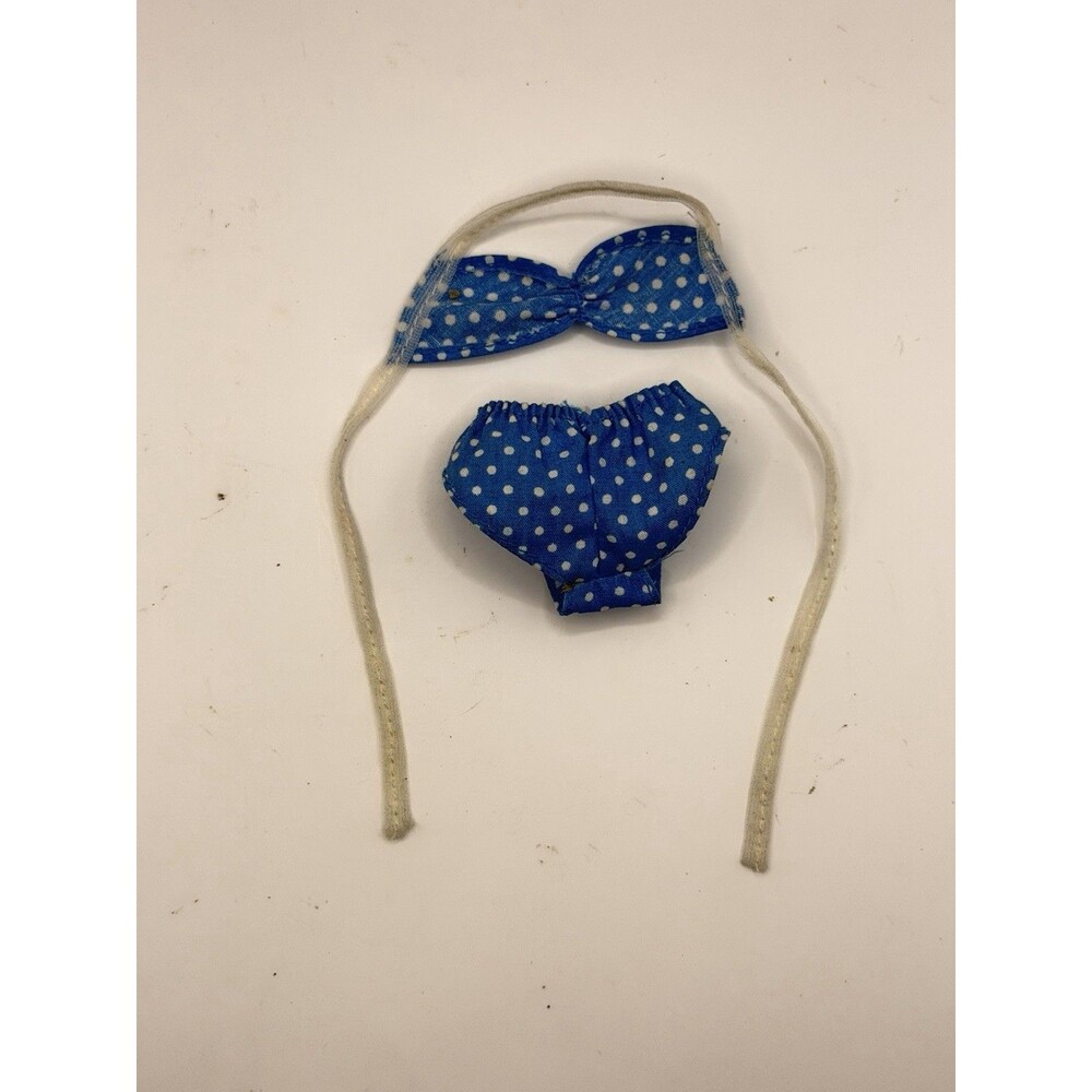 VTG Barbie California Dream Blue Polka Dot Bathing Suit Bikini Halter Bottom T1